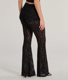 The Chic In The Wild Cheetah Print Flared Mesh Pants is a trendy women's bottom in black, designed with modern details and alluring textures to complete chic outfits for 2025.