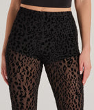 Create bold, fashion-forward looks for spring or summer with the Chic In The Wild Cheetah Print Flared Mesh Pants in black, a must-have piece from Windsor’s collection of stylish bottoms for women.