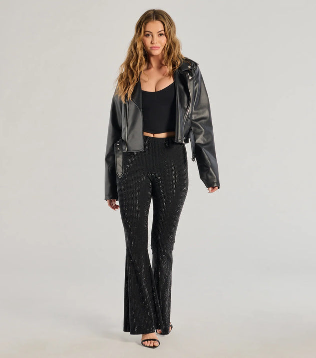 Glitzy Vibes Rhinestone Knit Flare Pants | Windsor