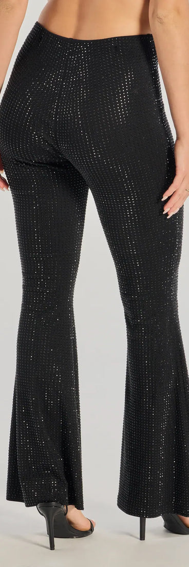 Stay polished and comfortable in the Glitzy Vibes Rhinestone Knit Flare Pants, trendy black pants for women that transition from everyday looks to weekend slay.