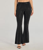 The Glitzy Vibes Rhinestone Knit Flare Pants is a trendy women's bottom in black, designed with modern details and alluring textures to complete chic outfits for 2025.