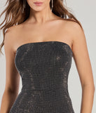 The Glam Muse Rhinestone Strapless Jumpsuit is a trendy women's bottom in black, designed with modern details and alluring textures to complete chic outfits for 2025.