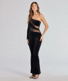 Create bold, fashion-forward looks for spring or summer with the Boldly Chic One-Shoulder Sheer Illusion Velvet Jumpsuit in black, a must-have piece from Windsor’s collection of stylish bottoms for women.