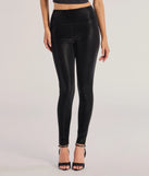 The Looking Sleek Faux Leather Leggings is a trendy women's bottom in black, designed with modern details and alluring textures to complete chic outfits for 2025.