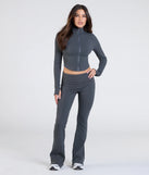 Serve effortless style and scroll-stopping energy in the At Your Leisure Mid-Rise Flare Pants, part of a gray matching clothing set that does the work for you with bold, polished vibes from top to bottom.