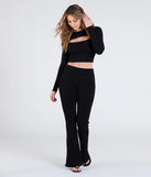 Serve effortless style and scroll-stopping energy in the At Your Leisure Mid-Rise Flare Pants, part of a black matching clothing set that does the work for you with bold, polished vibes from top to bottom.