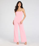 Create bold, fashion-forward looks for spring or summer with the Sultry Babe Strapless Corset Wide-Leg Jumpsuit in pink, a must-have piece from Windsor’s collection of stylish bottoms for women.