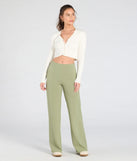 Create bold, fashion-forward looks for spring or summer with the She's All Business Wide-Leg Crepe Trouser Pants in sage green, a must-have piece from Windsor’s collection of stylish bottoms for women.