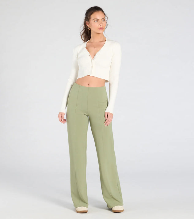 Create bold, fashion-forward looks for spring or summer with the She's All Business Wide-Leg Crepe Trouser Pants in sage green, a must-have piece from Windsor’s collection of stylish bottoms for women.