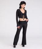 Serve effortless style and scroll-stopping energy in the Bohemian Chic Sheer Lace Flare Pants, part of a black matching clothing set that does the work for you with bold, polished vibes from top to bottom.