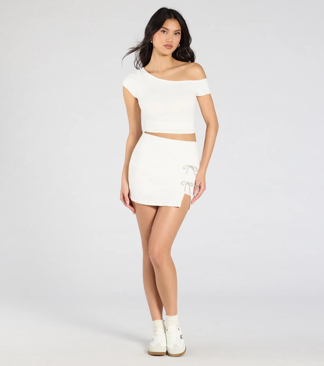 Exceptionally Precious Rhinestone Bow Ponte Skort | Windsor Exceptionally Precious Rhinestone Bow Ponte Skort | Windsor