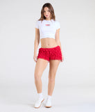 Step out in the Chic Fairytale Tiered Lace Hot Shorts, a sleek red short made to pair with summer tops and create scroll-stopping going-out looks.