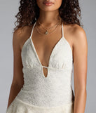 The Boho Dreamer Ruffled Lace Romper in ivory brings edge and energy to your vibe, ready to elevate any festival look or concert outfit.