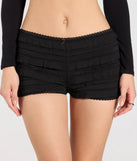 Create bold, fashion-forward looks for spring or summer with the Flirty Vibes Ruffled Knit Hot Shorts in black, a must-have piece from Windsor’s collection of stylish bottoms for women.