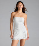 The Daytime Fit' Strapless Eyelet Romper in ivory brings sleek style to any graduation outfit, from cap and gown to after-party.