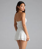 The Daytime Fit' Strapless Eyelet Romper in ivory brings sleek style to any graduation outfit, from cap and gown to after-party.