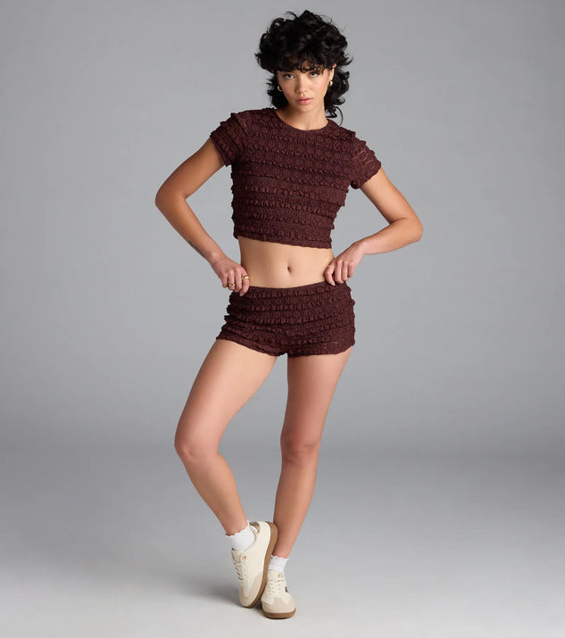 Choosing the brown shorts says you’re ready to show off in the Good At Being Bad Lace Hot Shorts, a warm-weather staple that elevates your outfit and seasonal style.
