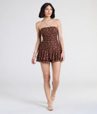 The Smell The Roses Strapless Floral Lace Romper in brown brings edge and energy to your vibe, ready to elevate any festival look or concert outfit.