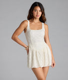 Shine with confidence, elegance, and standout style in the Gorgeous Energy Lace Skort Bubble Romper—a ivory graduation dress designed with a fresh silhouette and the latest trends.