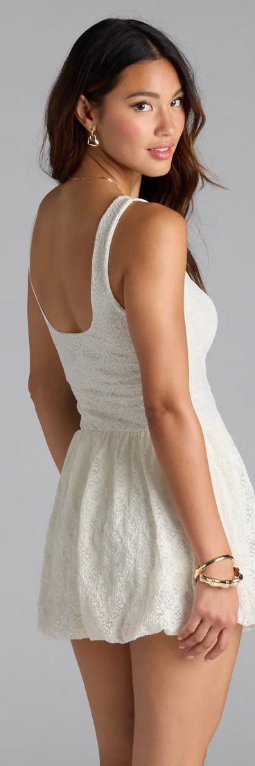 Designed for campus outfits, sleek workwear, and on-the-go moments, the Gorgeous Energy Lace Skort Bubble Romper is a trendy ivory bottom for women bringing effortless versatility.