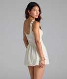The Gorgeous Energy Lace Skort Bubble Romper in ivory brings sleek style to any graduation outfit, from cap and gown to after-party.