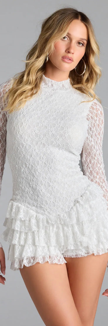 Pair the Playful Style Open Back Ruffle Lace Romper with your favorite sandals or sneakers for effortless warm-weather looks with on-trend white rompers that speak your style.