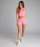Designed for campus outfits, sleek workwear, and on-the-go moments, the Chill Girlie Foldover Hot Shorts are trendy pink bottoms for women bringing effortless fall versatility.