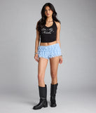 Designed for campus outfits, sleek workwear, and on-the-go moments, the So Fab Ruffled Lace Hot Shorts are trendy light blue bottoms for women bringing effortless fall versatility.