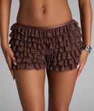 Style up your rotation with the So Fab Ruffled Lace Hot Shorts, trendy brown hot shorts made to anchor every outfit with attitude and ease.