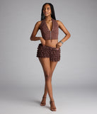 Designed for campus outfits, sleek workwear, and on-the-go moments, the So Fab Ruffled Lace Hot Shorts are trendy brown bottoms for women bringing effortless fall versatility.
