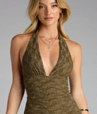 Style up your rotation with the Crush-Worthy Moves Lace Halter Romper, a trendy olive green romper made to anchor every outfit with attitude and ease.