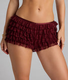 Style up your rotation with the So Fab Ruffled Lace Hot Shorts, trendy wine hot shorts made to anchor every outfit with attitude and ease.