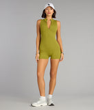 Make a fall statement in the Stealing Looks Sleeveless Zip-Up Romper, a closet must-have among fall bottoms for women.