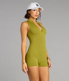 Make a fall statement in the Stealing Looks Sleeveless Zip-Up Romper, a closet must-have among fall bottoms for women.