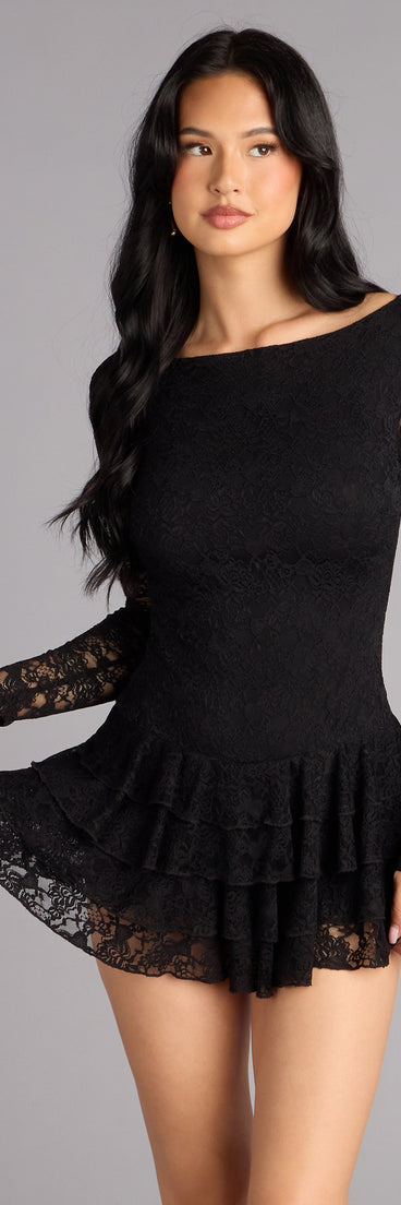 Sweet Escape Lace Open Back Ruffle Romper