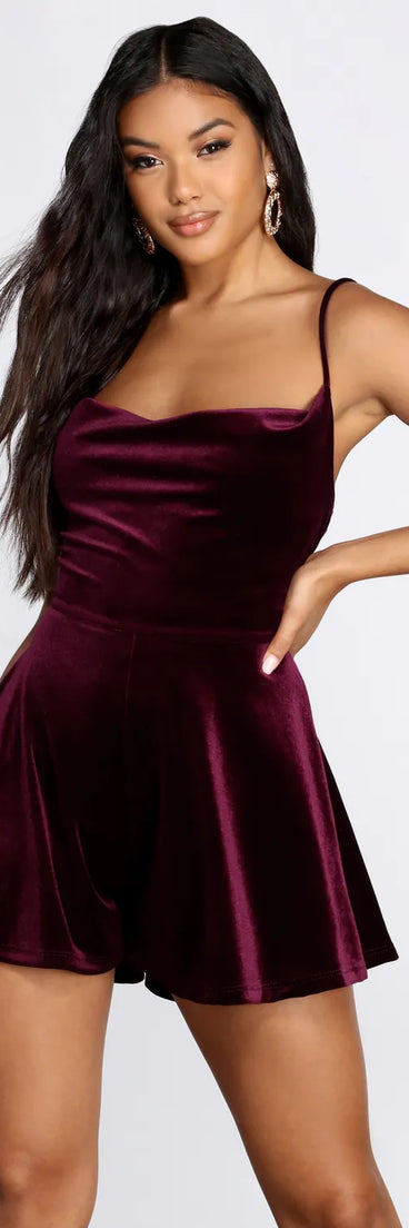 Cowl Neck Velvet Romper