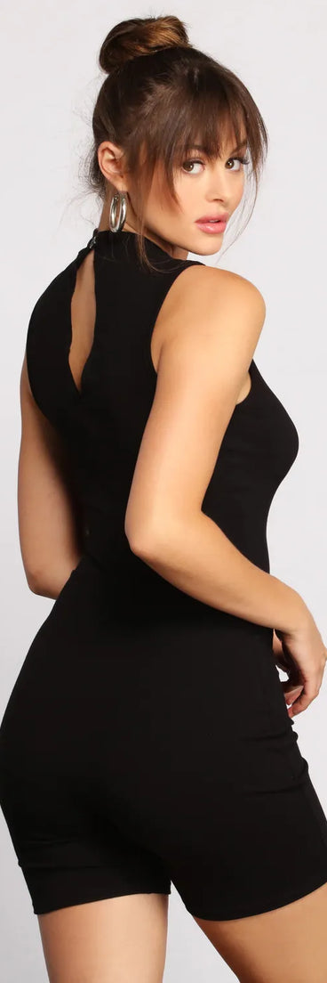 Trendy Mock Neck Biker Short Romper