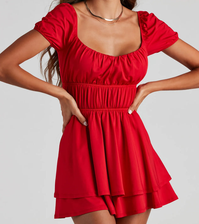 windsor red romper dress Flirty Style Ruched Romper
