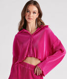 Just A Crush Satin Pleated Top And Shorts Set