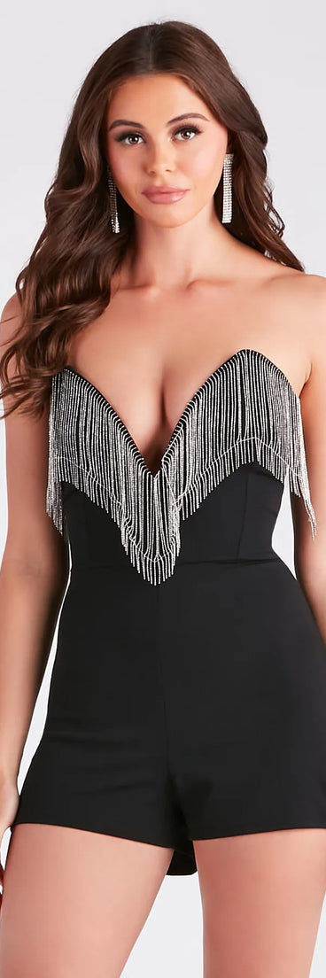 After-Dark Fab Chain Fringe Strapless Romper