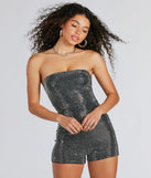 Create bold, fashion-forward looks for spring or summer with the Popstar Diva Strapless Rhinestone Romper in black, a must-have piece from Windsor’s collection of stylish bottoms for women.