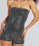 Create bold, fashion-forward looks for spring or summer with the Popstar Diva Strapless Rhinestone Romper in black, a must-have piece from Windsor’s collection of stylish bottoms for women.