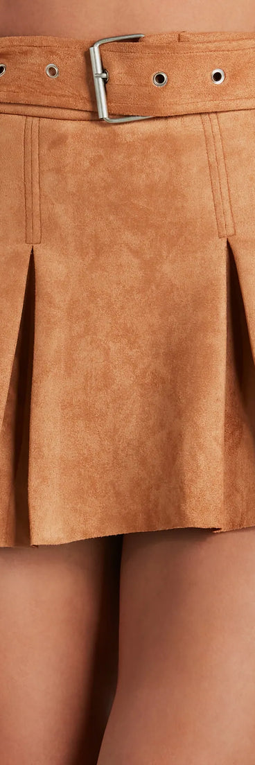 Adorable Look Faux Suede Pleated Mini Skort