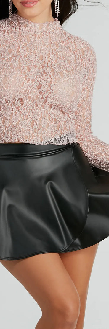 Chic Flirt Wrap-Front Faux Leather Skater Skort