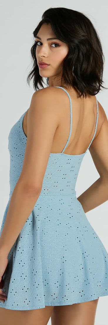 Sweet Life Twist Eyelet Lace Skater Romper