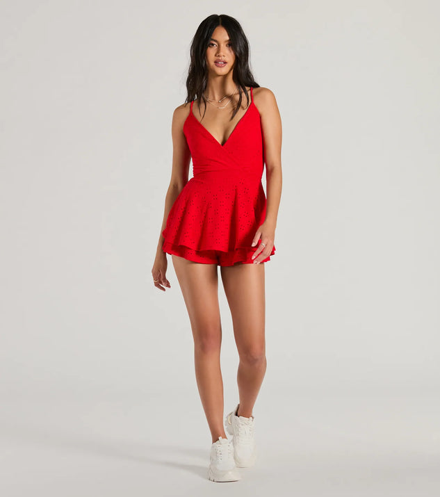 Adoring Style V-Neck Tie Eyelet Skater Romper | Windsor