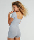 Perfect as a dress alternative for a New Year's outfit, wedding guest attire, and cocktail party dress alike, the Casual Cutie Short Sleeve Rib Knit Romper is a women's heather romper that combines a stylish, unique design with festive colors and holiday-ready details for a standout look!