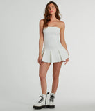 Perfect as a dress alternative for a date-night outfit, wedding guest attire, and cocktail party dress alike, the All The Likes Strapless Pleated Ponte Romper is a women's ivory romper that combines a stylish, unique design with festive colors and on-trend details for a standout look!