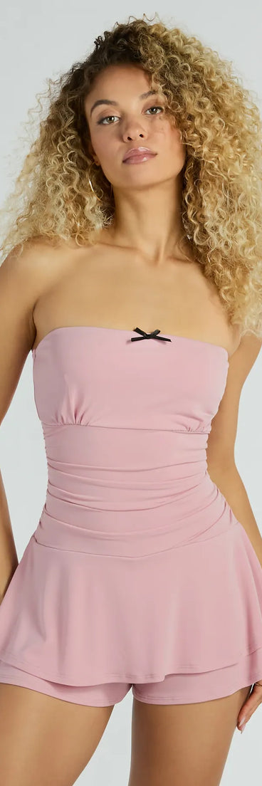 Perfect as a dress alternative for a date-night outfit, wedding guest attire, and cocktail party dress alike, the Sunday Brunch Strapless Ruffle Romper is a women's rose romper that combines a stylish, unique design with festive colors and on-trend details for a standout look!