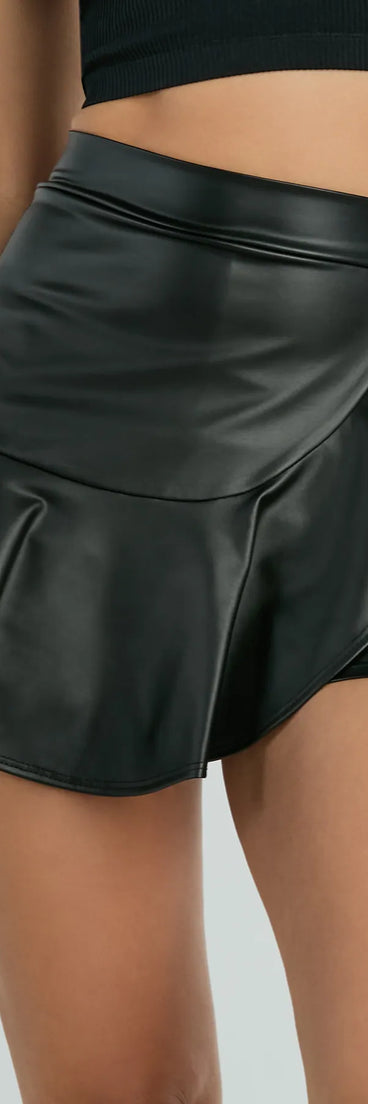 Spice Things Up Ruffled Faux Leather Skort